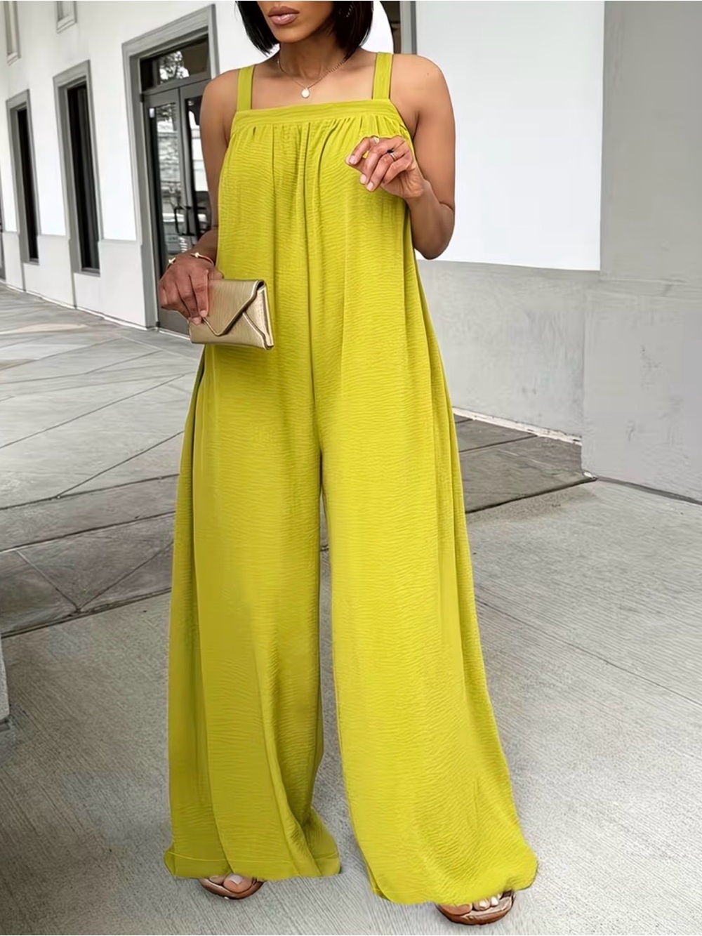 Sleeveless Wide-Leg Jumpsuit in Lime Green